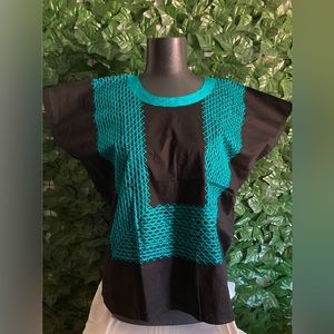Artesanal Blouse Black with turquoise detail